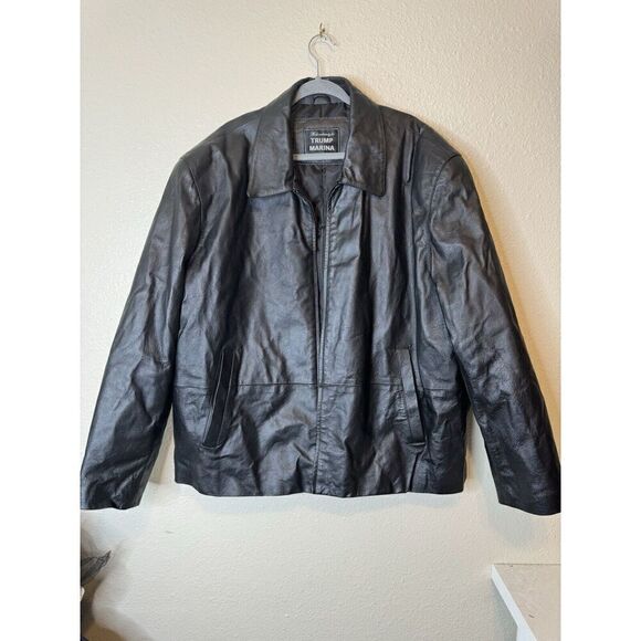 TRUMP GEAR!! Vintage Sold Only At TRUMP Marina! Black Leather Jacket Coat Sz XXL - Picture 2 of 6